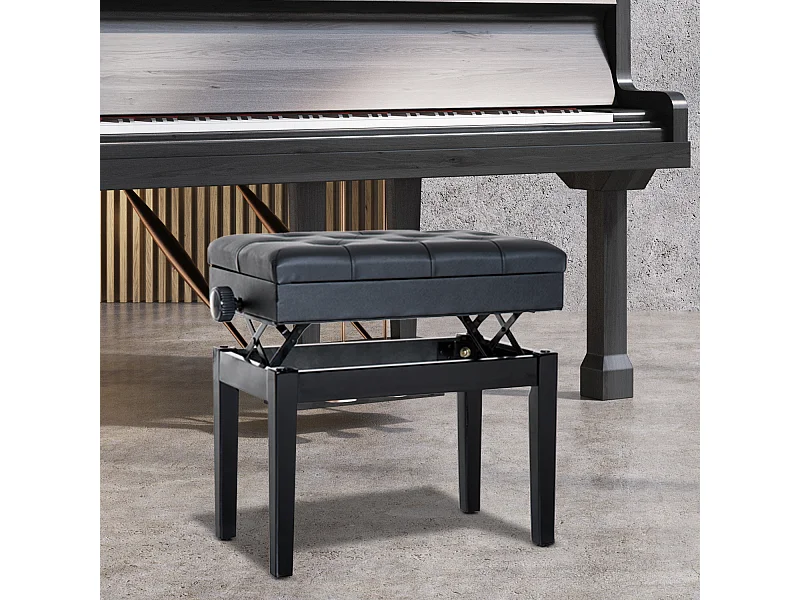 Sgabello per pianoforte altezza regolabile e vano portaoggetti nero