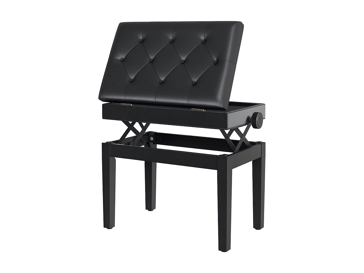 Sgabello per pianoforte altezza regolabile e vano portaoggetti nero