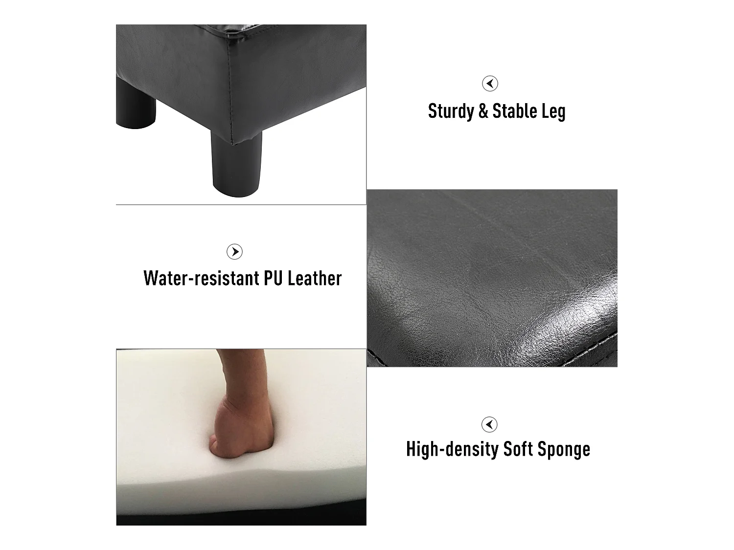 Poggiapiedi rettangolare imbottito con rivestito in finta pelle nero