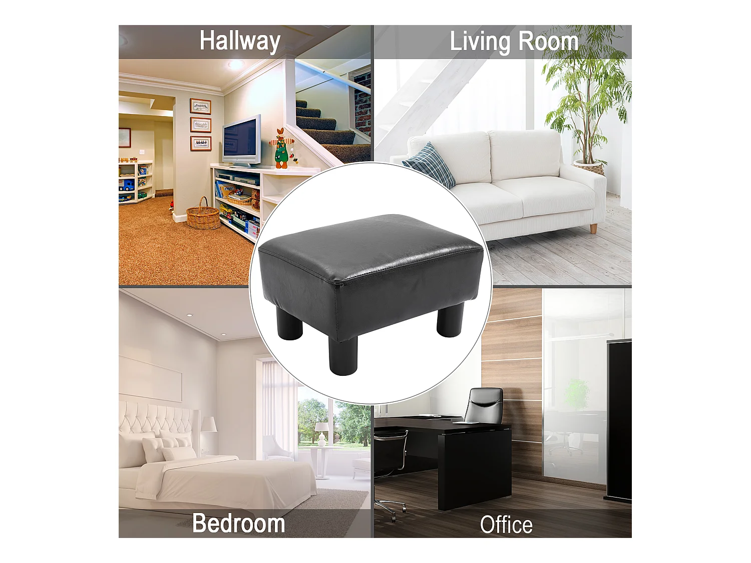 Poggiapiedi rettangolare imbottito con rivestito in finta pelle nero