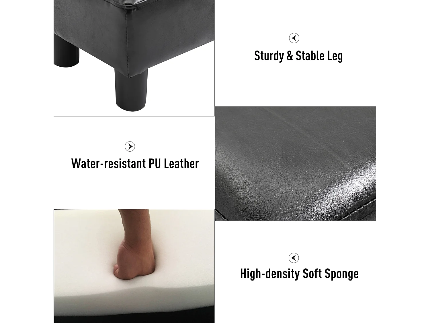 Poggiapiedi rettangolare imbottito con rivestito in finta pelle nero