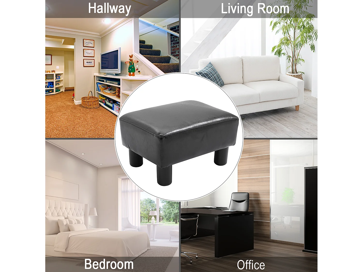 Poggiapiedi rettangolare imbottito con rivestito in finta pelle nero