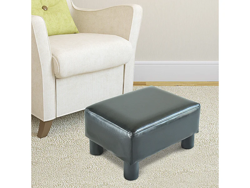 Poggiapiedi rettangolare imbottito con rivestito in finta pelle nero