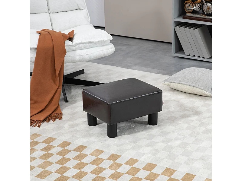 Pouf poggiapiedi imbottito in finta pelle marrone 40x30x24 cm