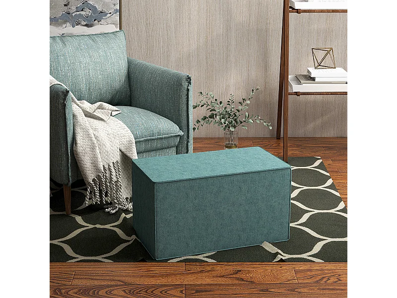 Poggiapiedi imbottito con rivestimento in tessuto effetto lino verde