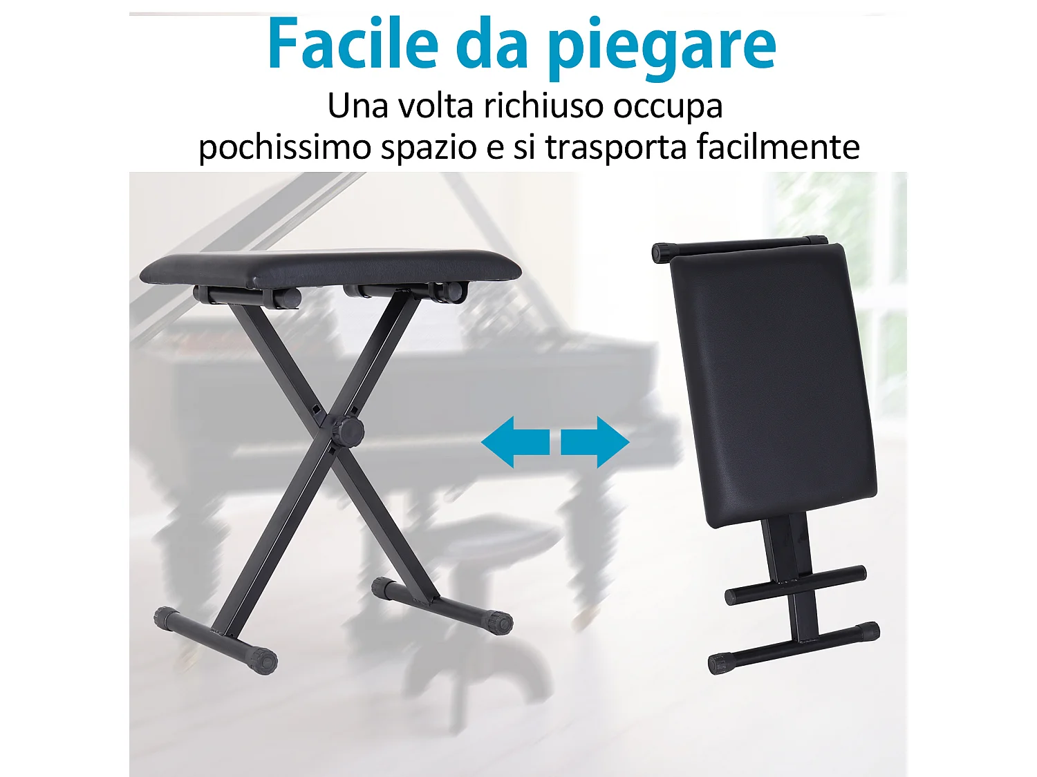 Panca per pianoforte imbottita pieghevole e ad altezza regolabile