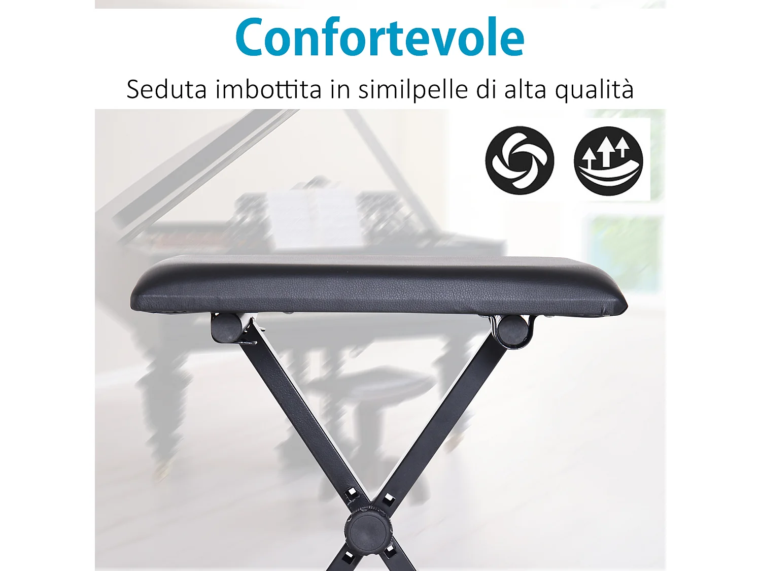 Panca per pianoforte imbottita pieghevole e ad altezza regolabile