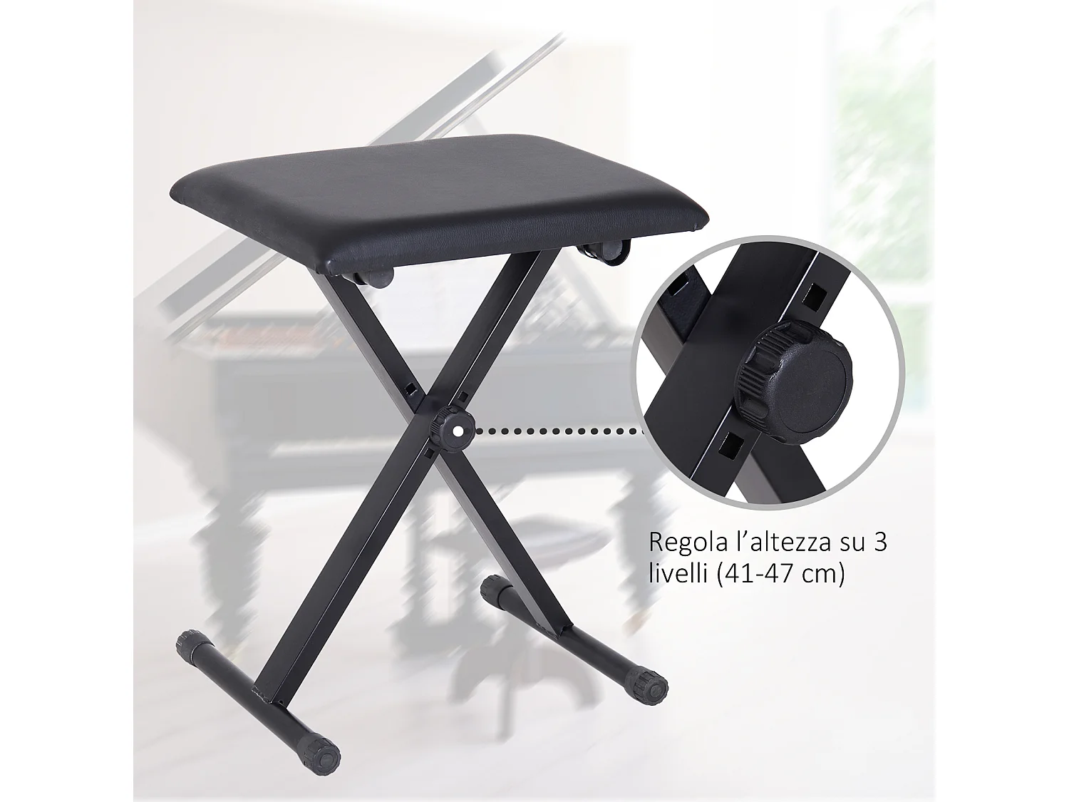 Panca per pianoforte imbottita pieghevole e ad altezza regolabile