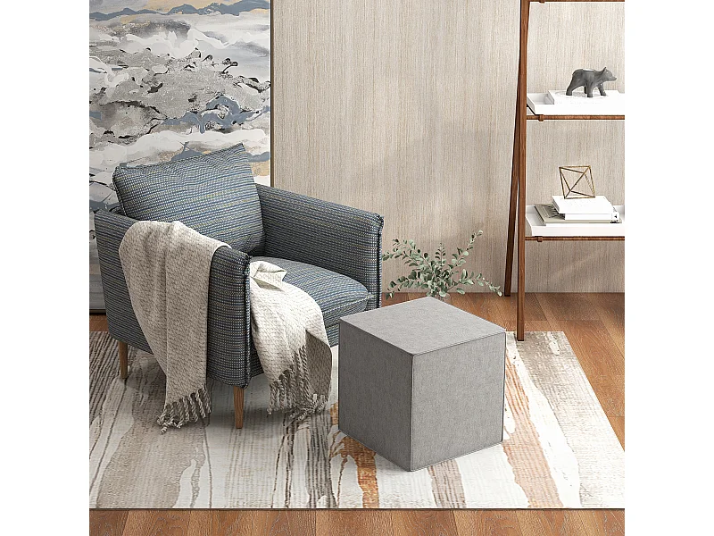 Poggiapiedi con rivestimento in tessuto effetto lino grigio chiaro