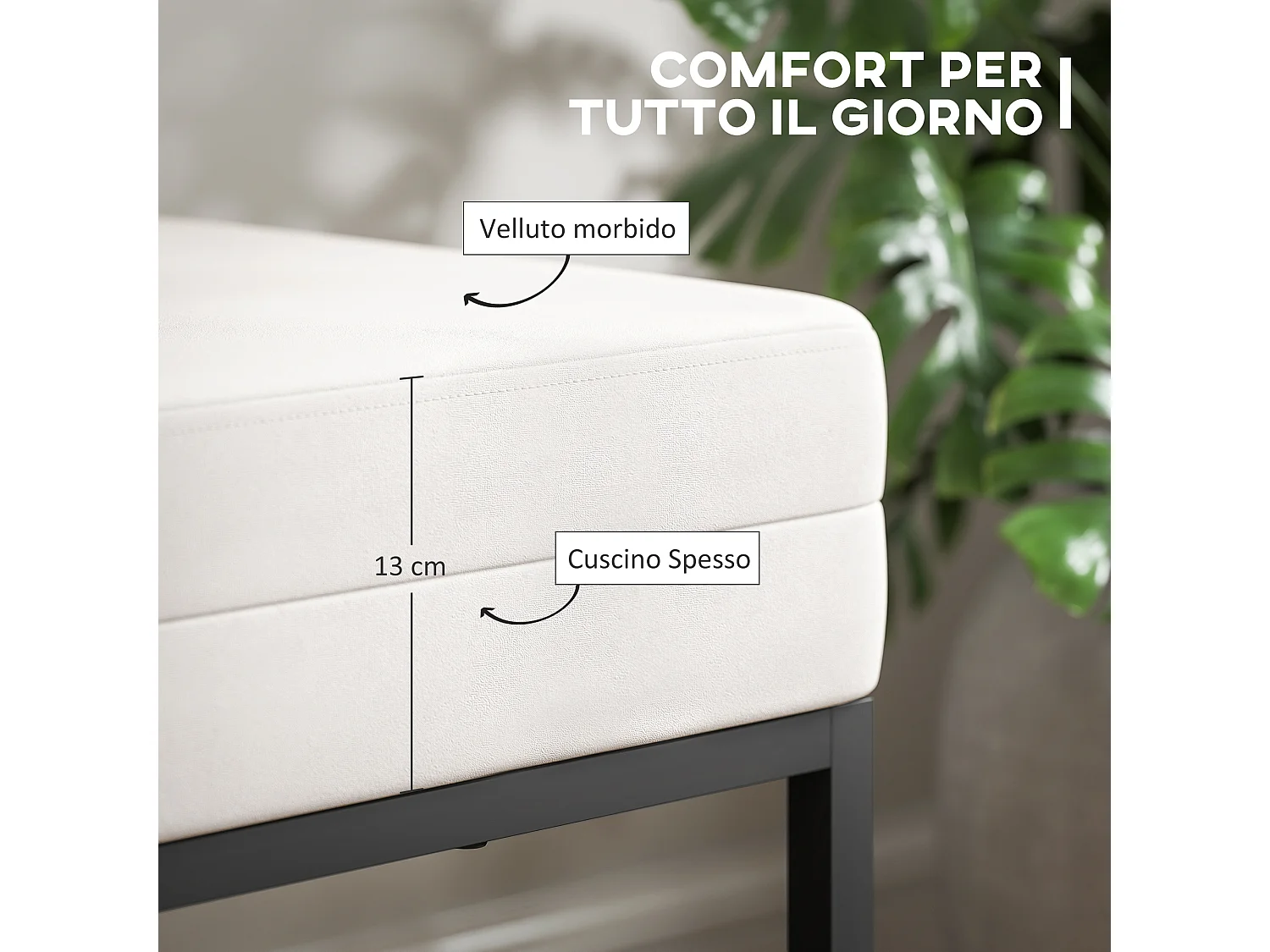 Panca da Ingresso moderno e vellutato con piedini regolabili crema