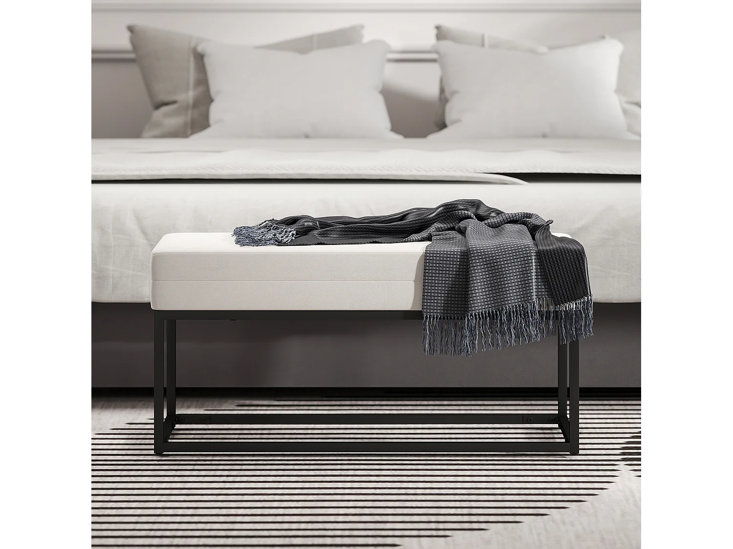 Panca da Ingresso moderno e vellutato con piedini regolabili crema