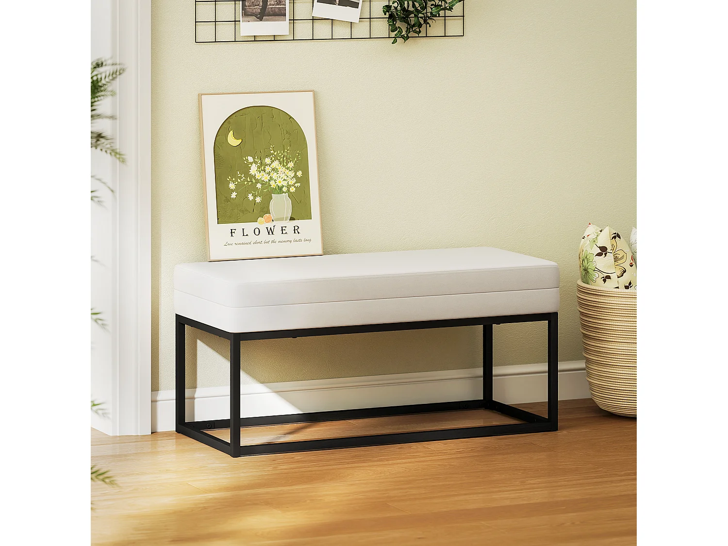 Panca da Ingresso moderno e vellutato con piedini regolabili crema