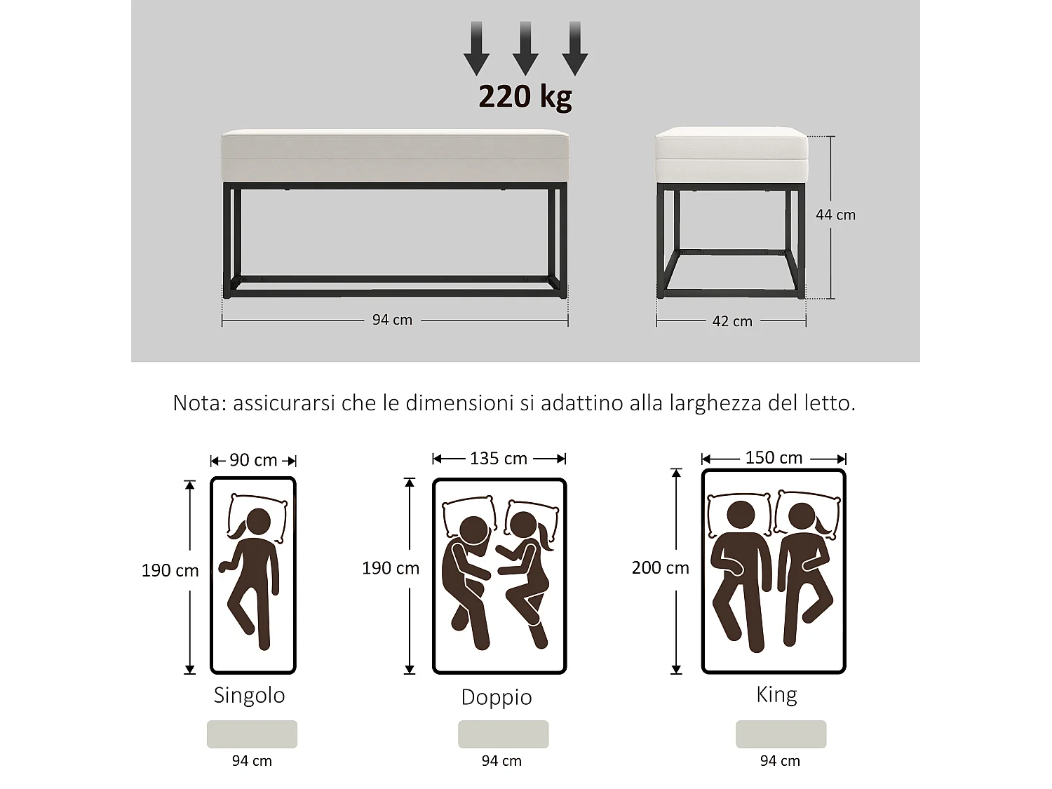 Panca da Ingresso moderno e vellutato con piedini regolabili crema
