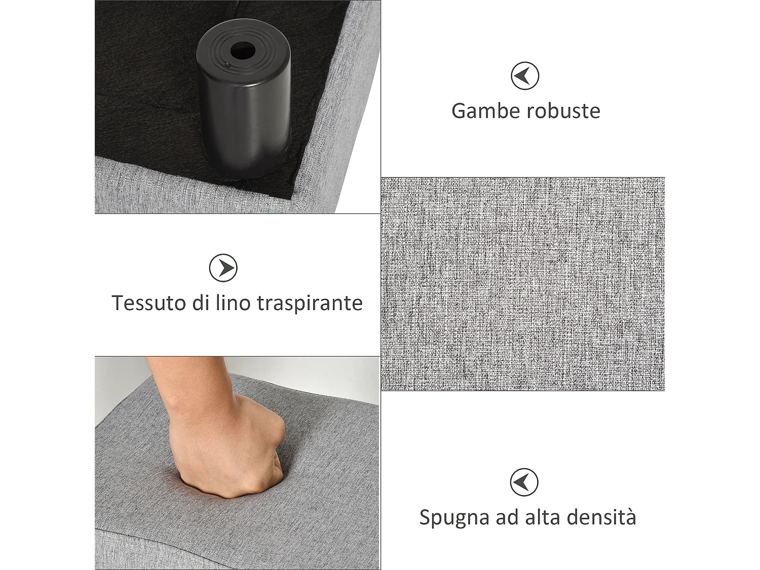 Pouf poggiapiedi in tessuto effetto lino imbottito 40x30x24 cm grigio