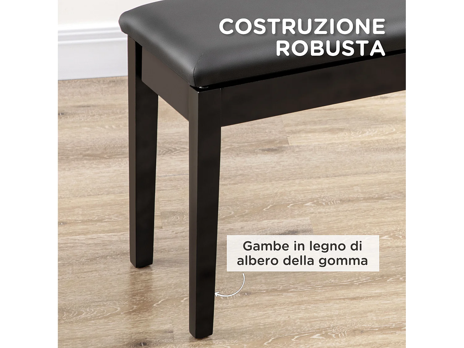 Sgabello per pianoforte con vano contenitore in legno e pelle pu nero