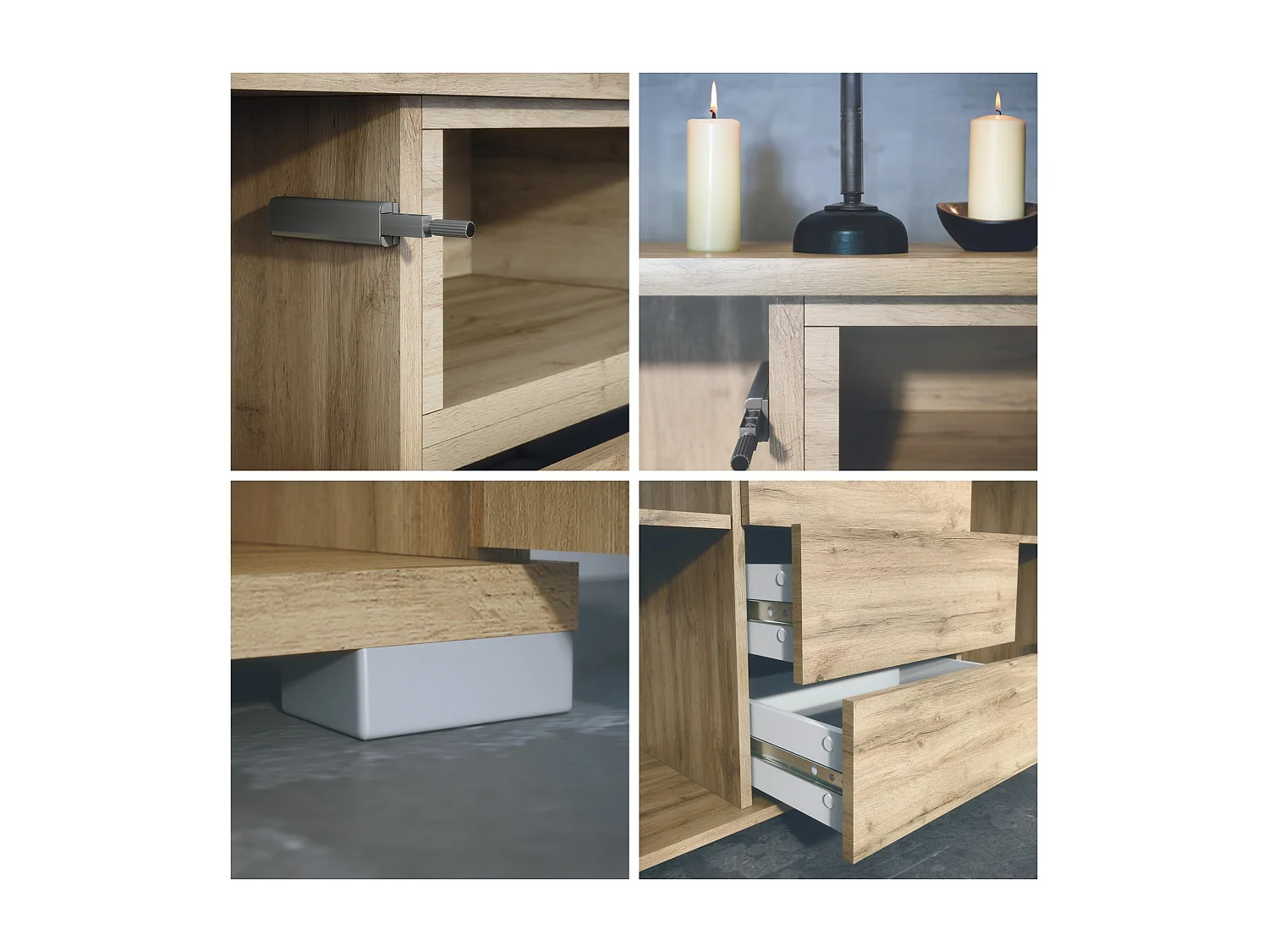 Skadu V2 Buffet, Commode avec 2 portes, 3 tiroirs et 1 compartiment ouvert, Chêne Evoke/graphite satiné mat (138,5 x 75,5 x 35 cm)