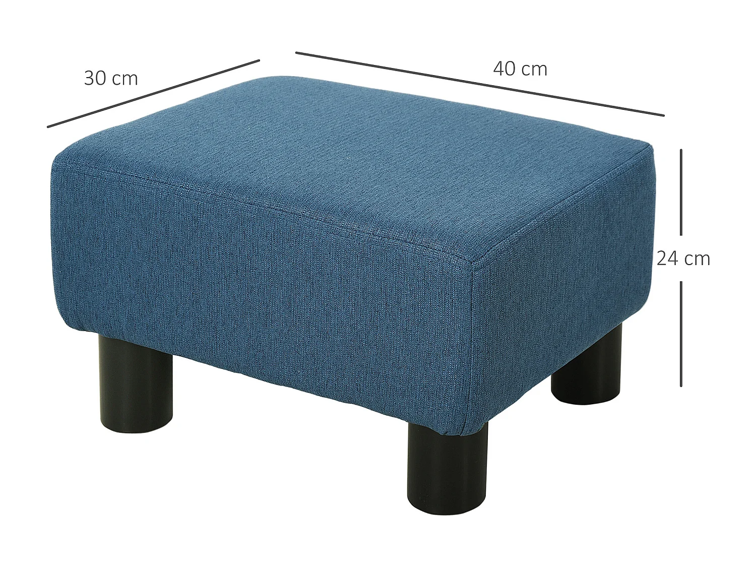 Pouf poggiapiedi imbottito e rettangolare in tessuto blu scuro