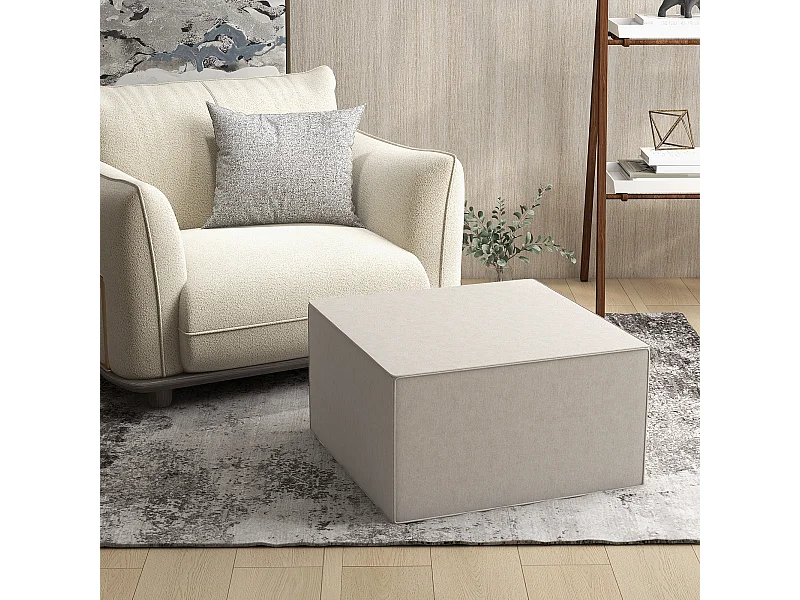 Poggiapiedi imbottito con rivestimento in tessuto effetto lino beige