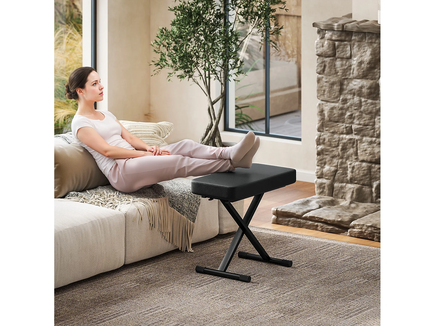 Sgabello per pianoforte pieghevole e regolabile su 4 altezze nero