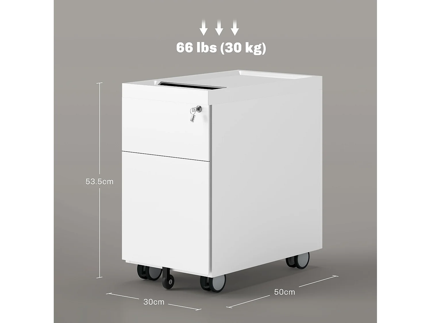 Schedario per ufficio con 2 cassetti fessura sbarra in acciaio bianco