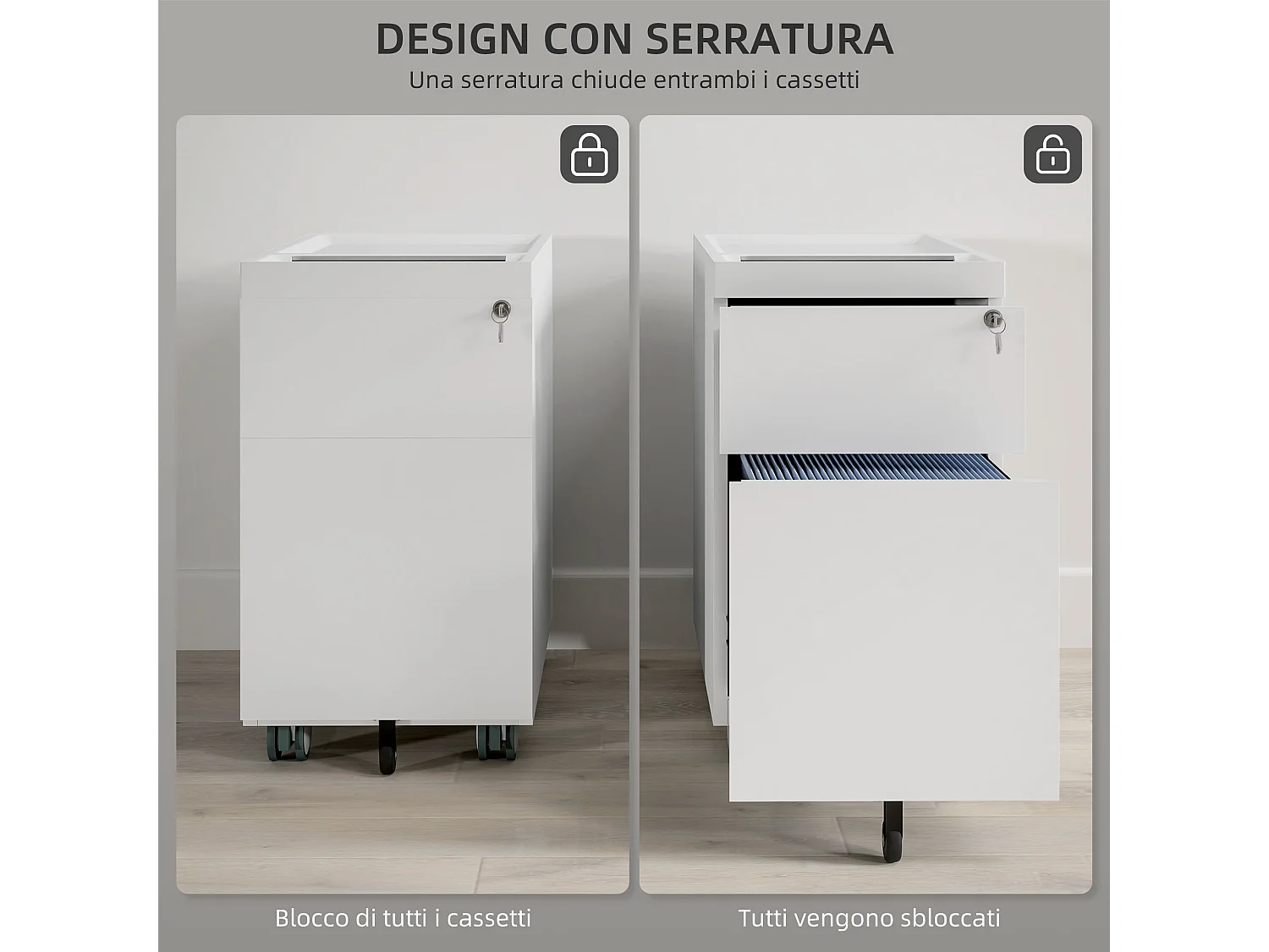 Schedario per ufficio con 2 cassetti fessura sbarra in acciaio bianco