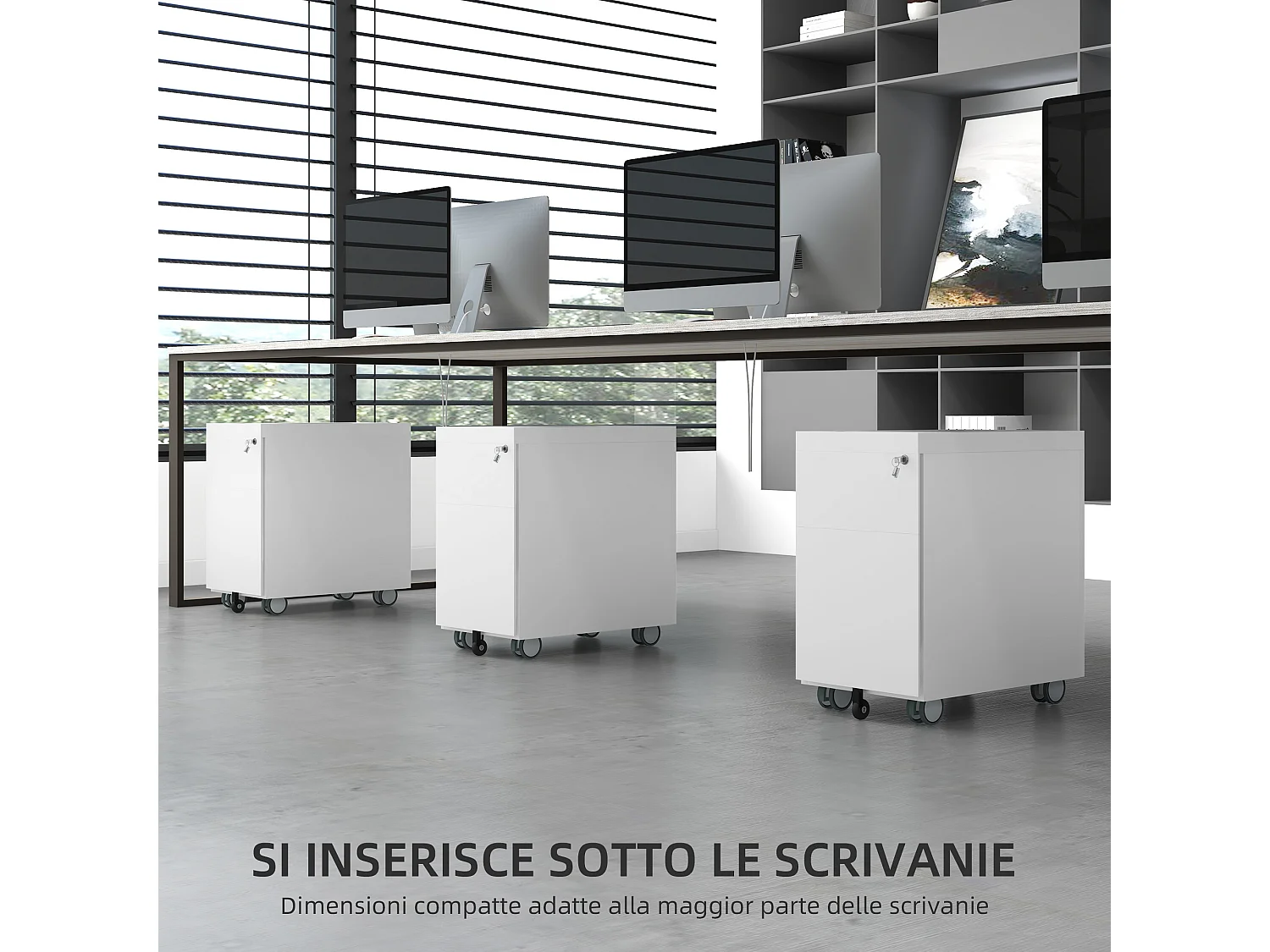 Schedario per ufficio con 2 cassetti fessura sbarra in acciaio bianco