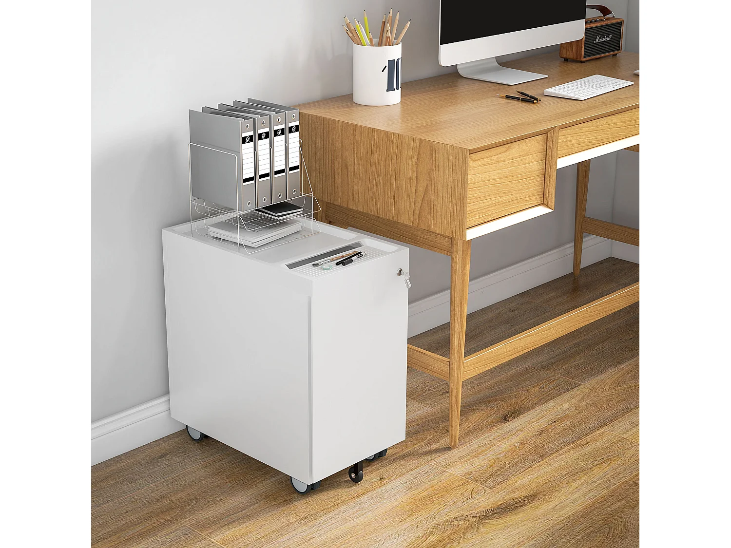 Schedario per ufficio con 2 cassetti fessura sbarra in acciaio bianco