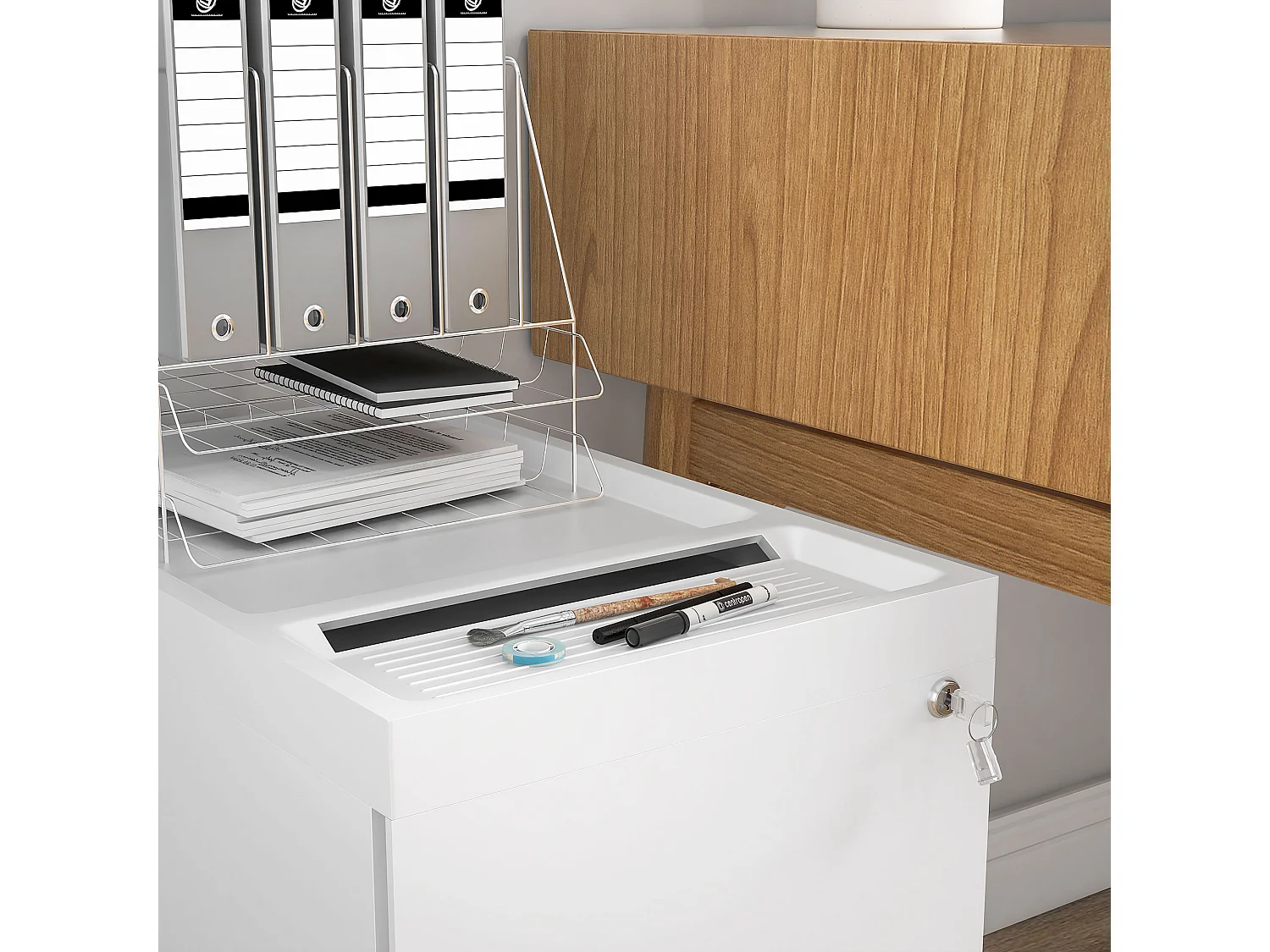 Schedario per ufficio con 2 cassetti fessura sbarra in acciaio bianco