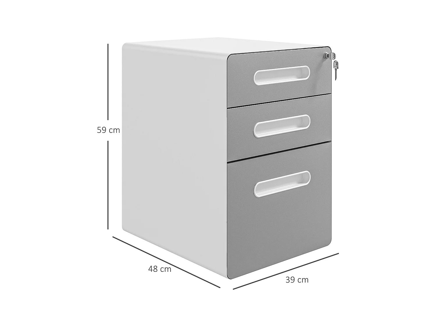 Cassettiera per ufficio a 3 cassetti con serratura e ruote grigio
