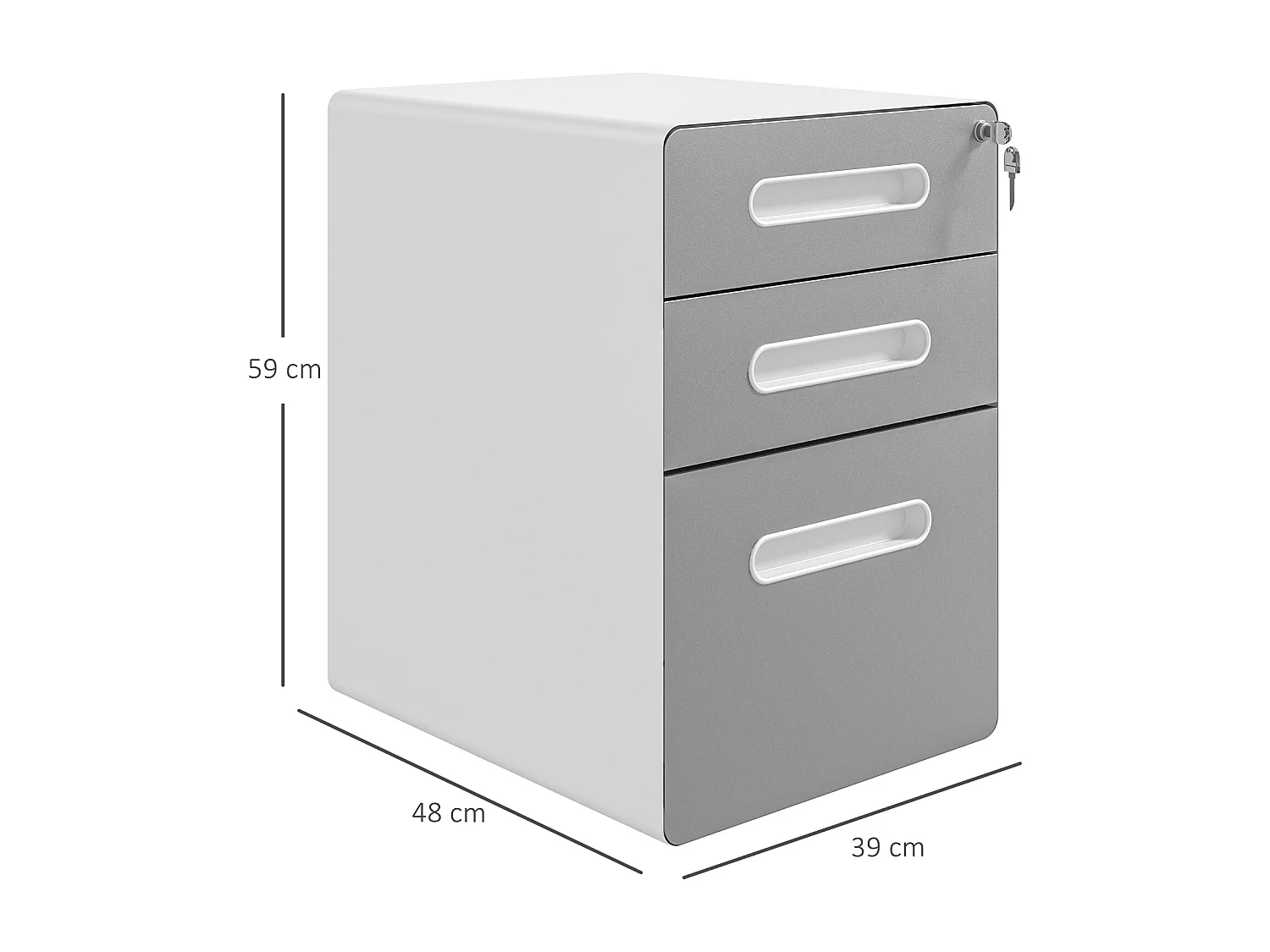 Cassettiera per ufficio a 3 cassetti con serratura e ruote grigio
