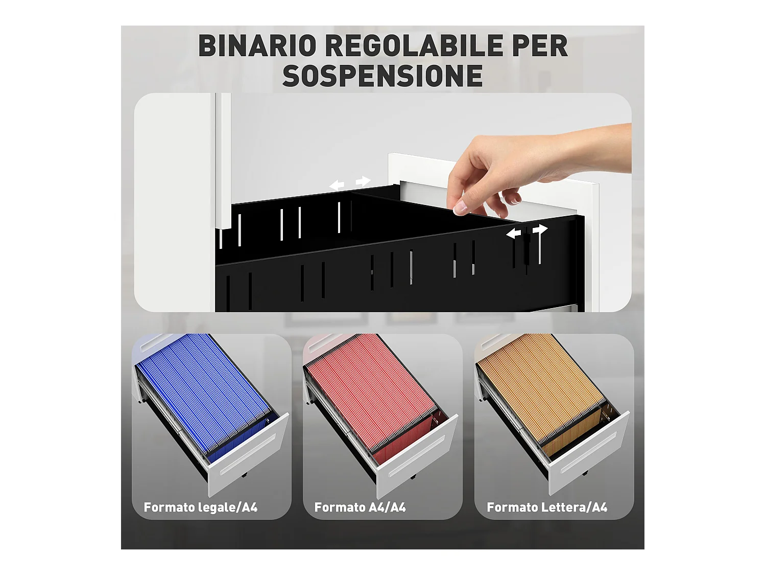 Schedario a 5 ruote con 2 cassetti piccoli e vassoio in acciaio bianco