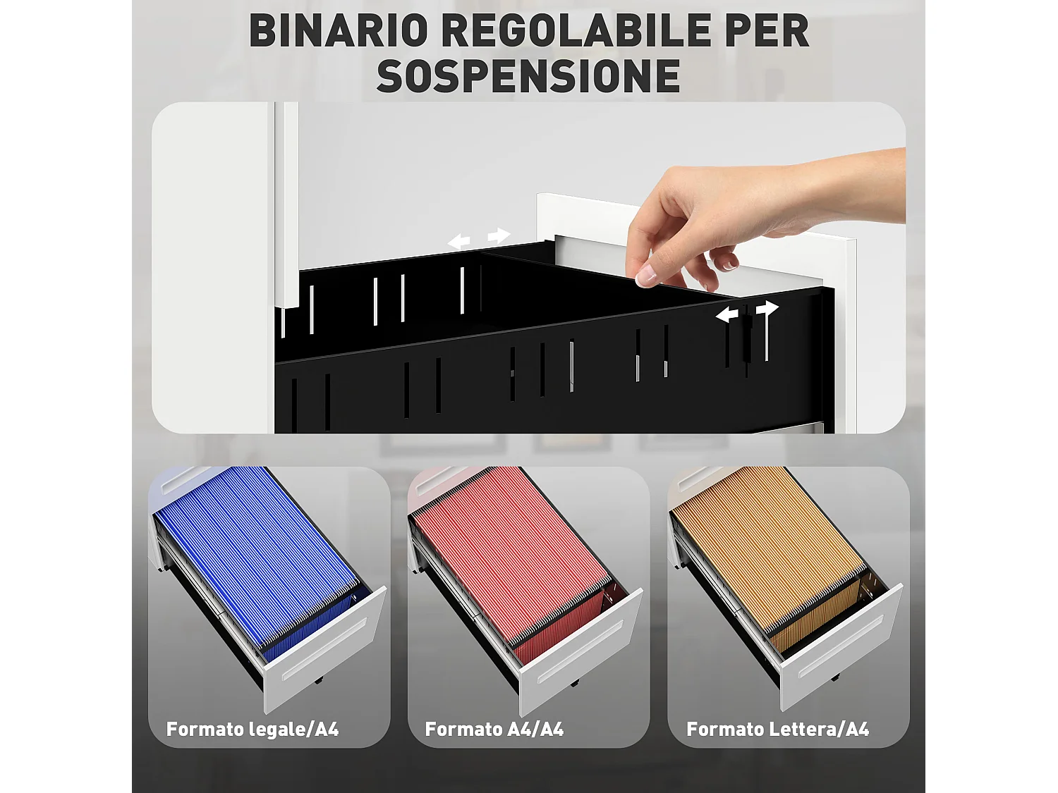 Schedario a 5 ruote con 2 cassetti piccoli e vassoio in acciaio bianco