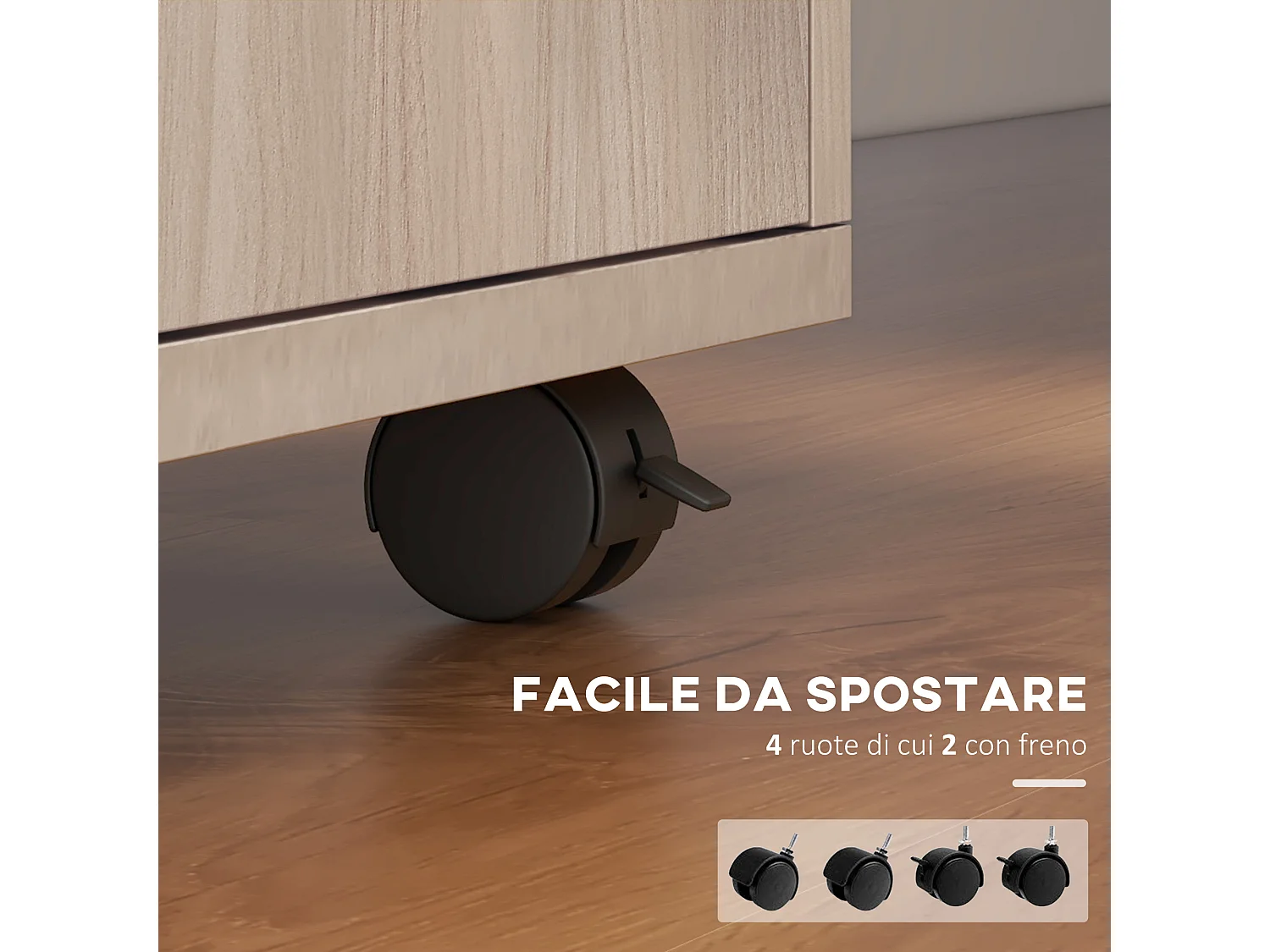 Cassettiera da ufficio con ripiano aperto e 2 cassetti rovere