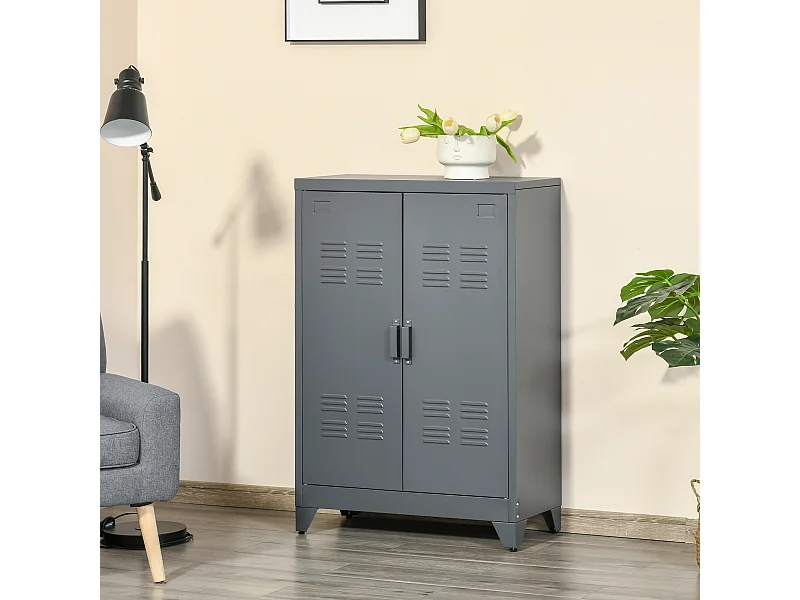 Armadietto metallico 2 ante in stile industriale con 2 mensole grigio