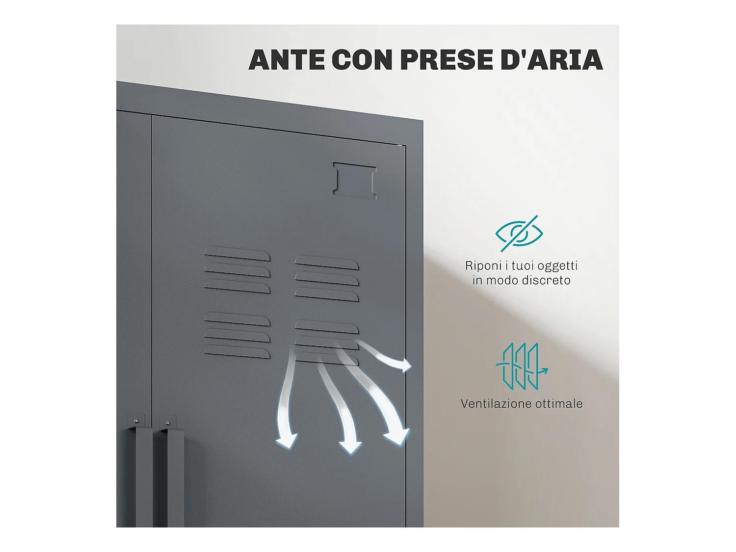 Armadietto metallico 2 ante in stile industriale con 2 mensole grigio