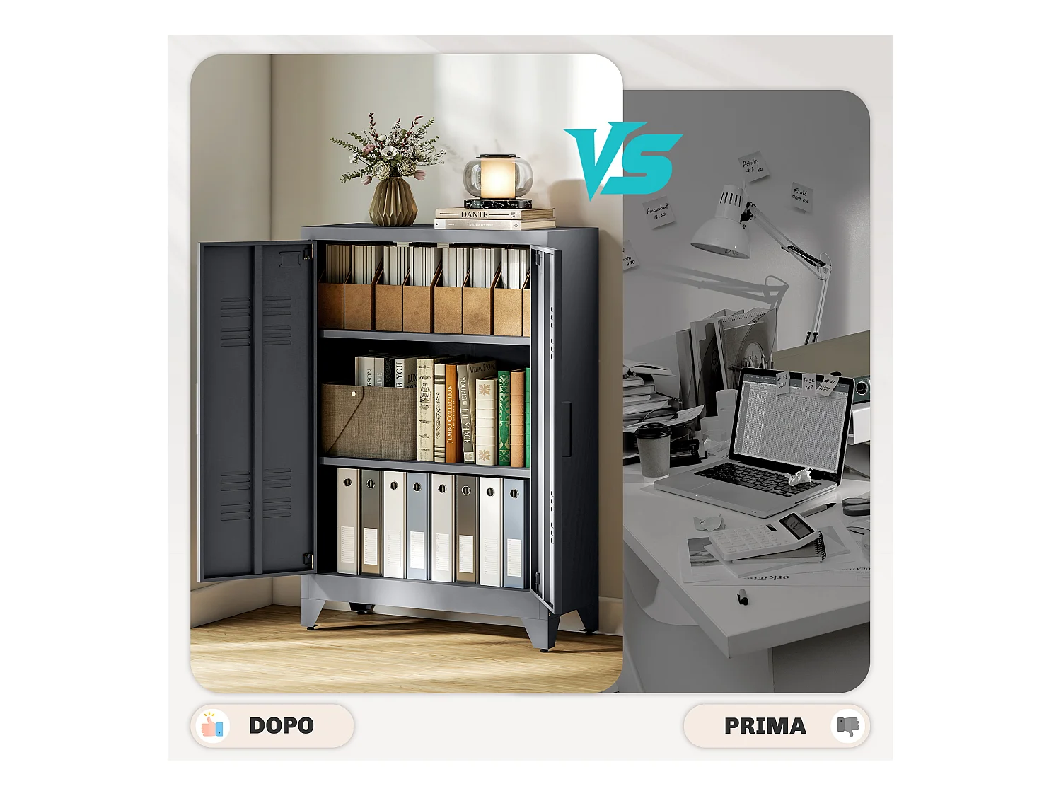 Armadietto metallico 2 ante in stile industriale con 2 mensole grigio