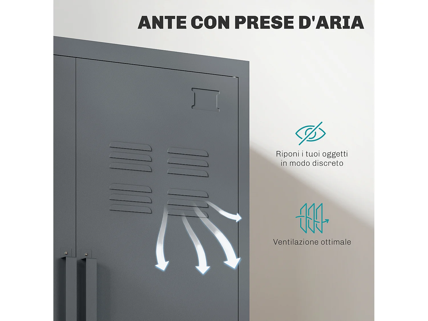 Armadietto metallico 2 ante in stile industriale con 2 mensole grigio