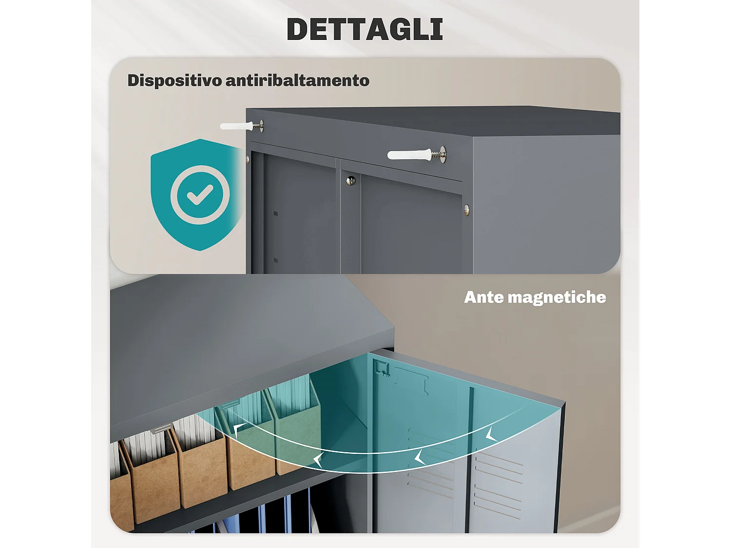 Armadietto metallico 2 ante in stile industriale con 2 mensole grigio