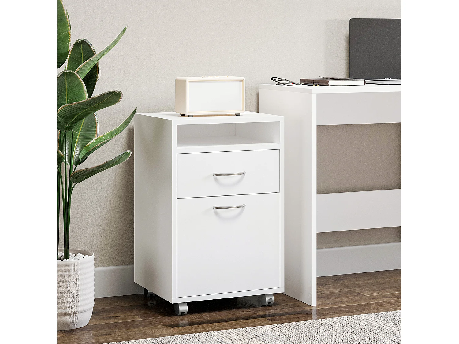 Cassettiera portadocumenti da ufficio a 2 scomparti in legno bianco