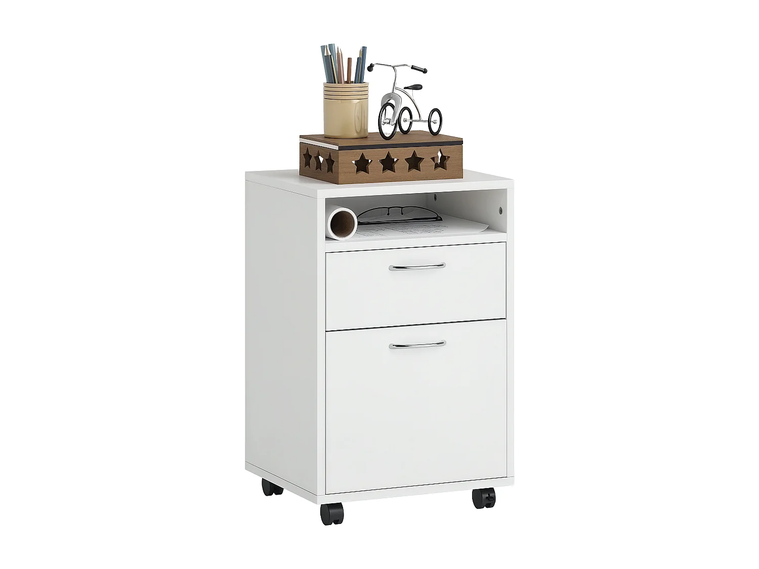 Cassettiera portadocumenti da ufficio a 2 scomparti in legno bianco