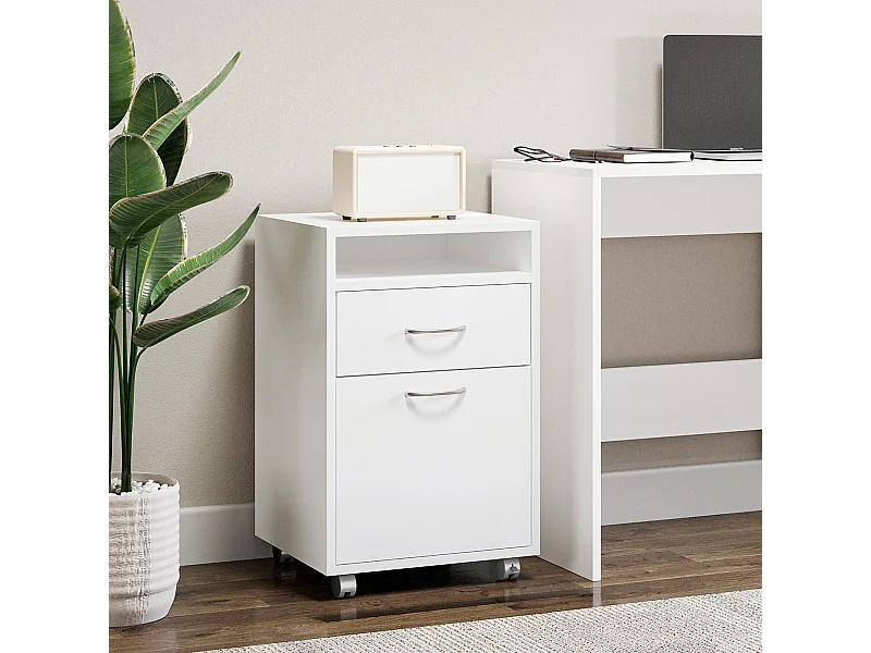 Cassettiera portadocumenti da ufficio a 2 scomparti in legno bianco