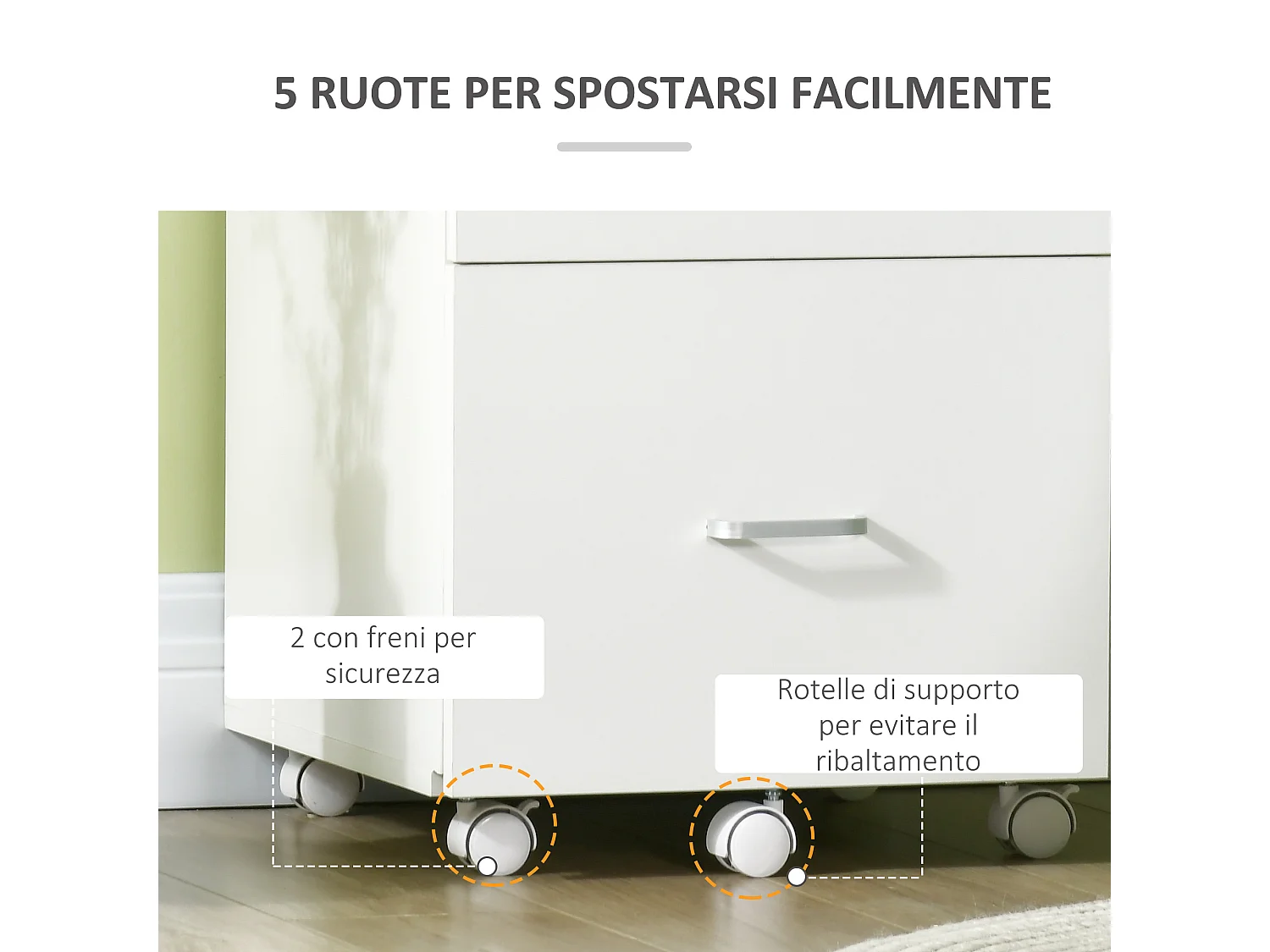 Armadietto da ufficio 2 cassetti 5 ruote in mdf e truciolato