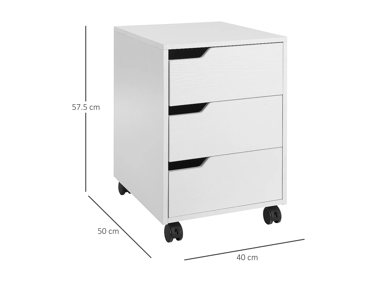 Cassettiera da ufficio a 3 cassetti in legno e metallo bianco