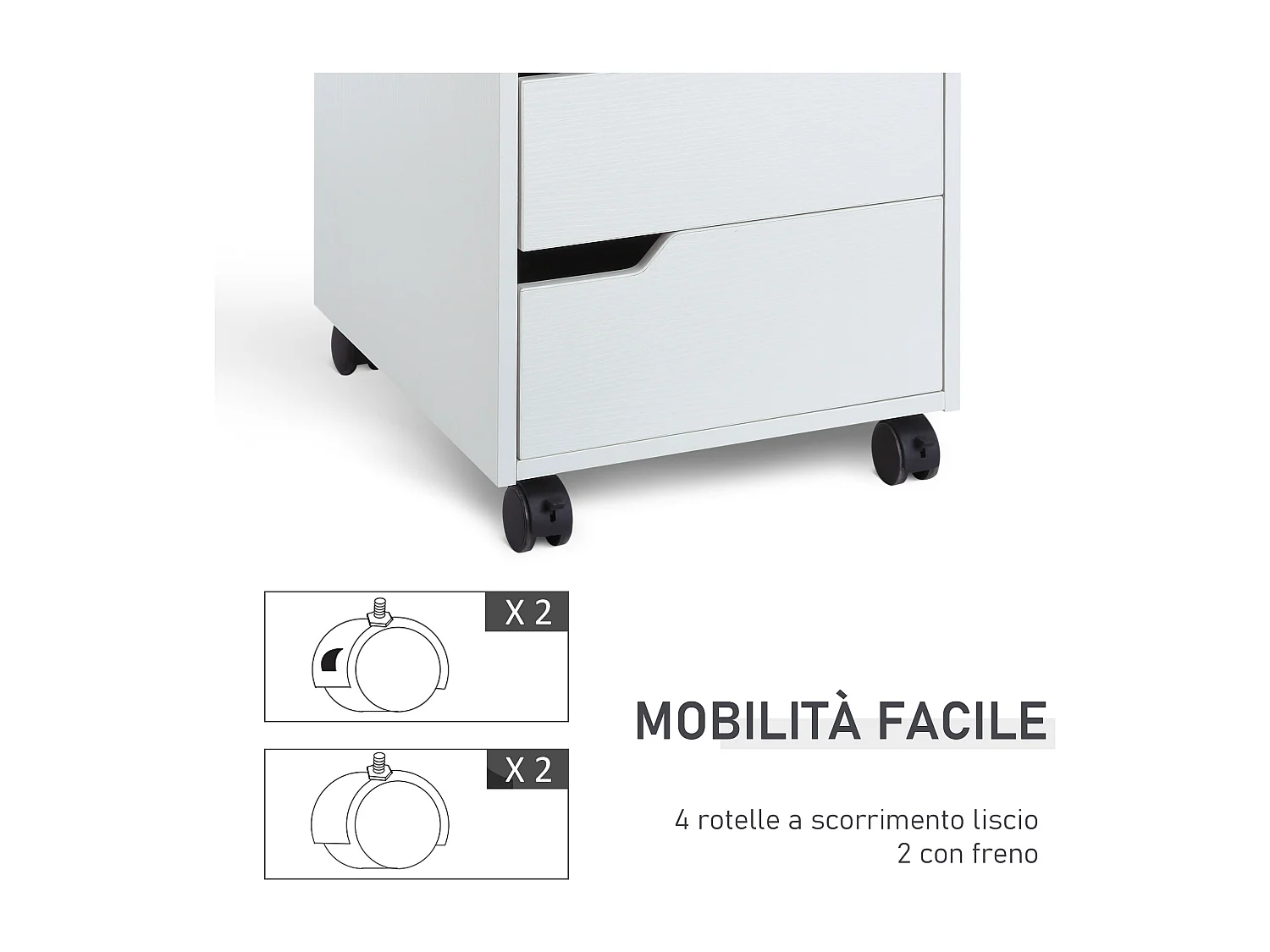 Cassettiera da ufficio a 3 cassetti in legno e metallo bianco