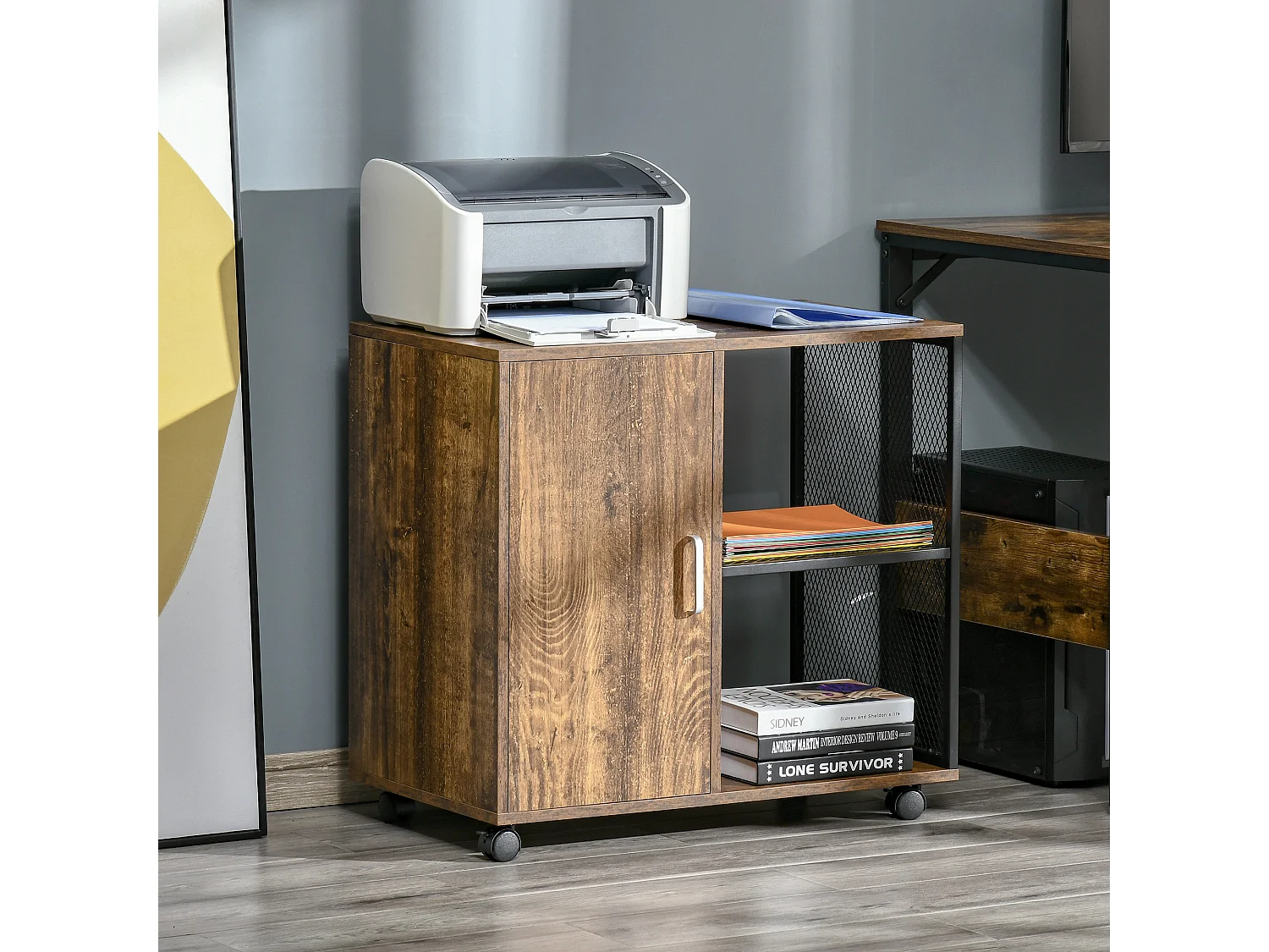 Mobile multiuso in stile nordico per stampante con rotelle