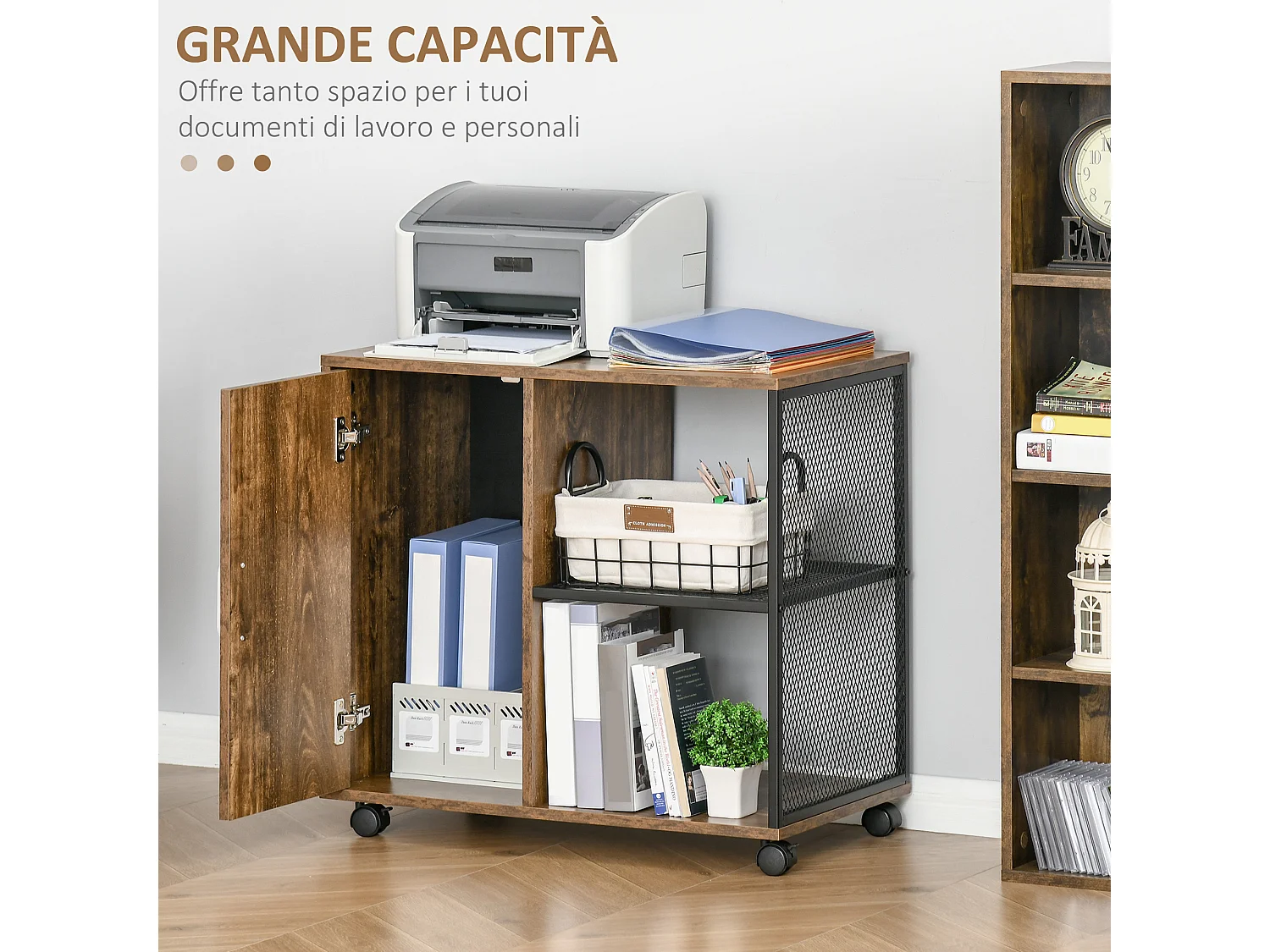 Mobile multiuso in stile nordico per stampante con rotelle