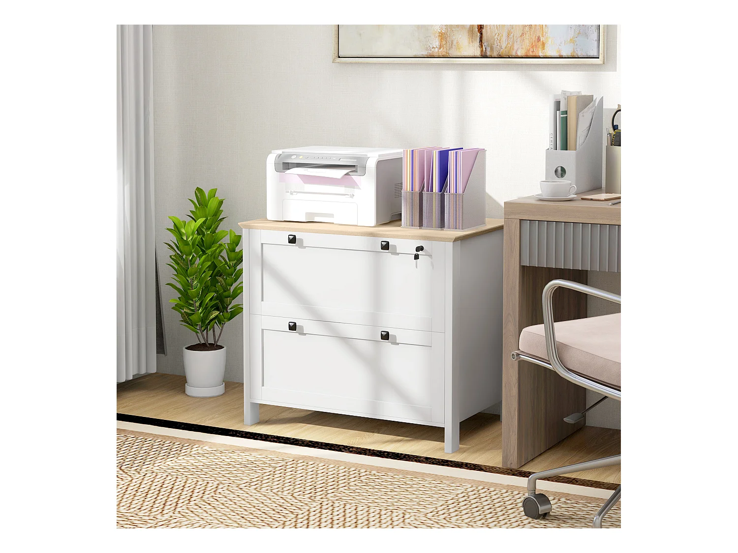 Mobile portadocumenti con 2 cassetti serratura e chiavi bianco