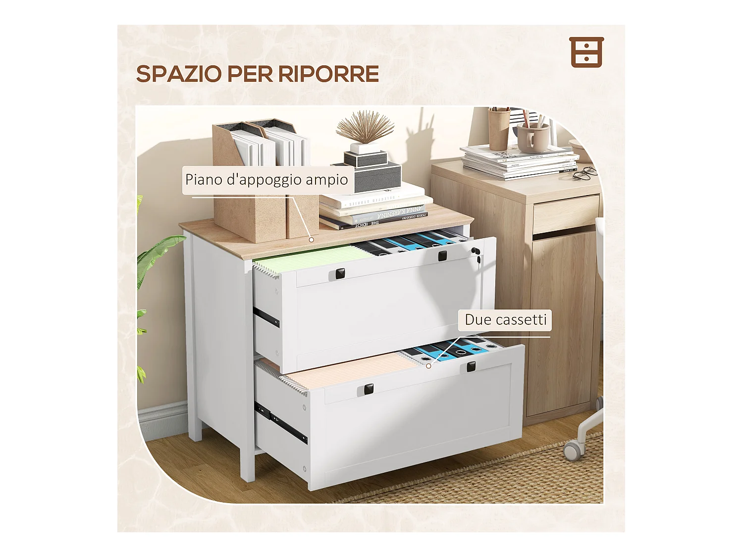 Mobile portadocumenti con 2 cassetti serratura e chiavi bianco