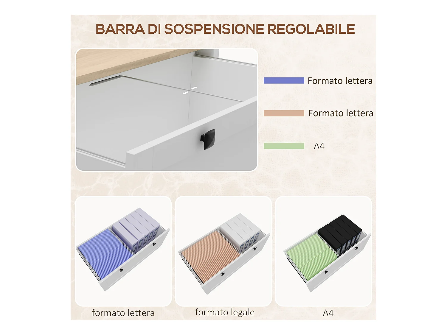 Mobile portadocumenti con 2 cassetti serratura e chiavi bianco