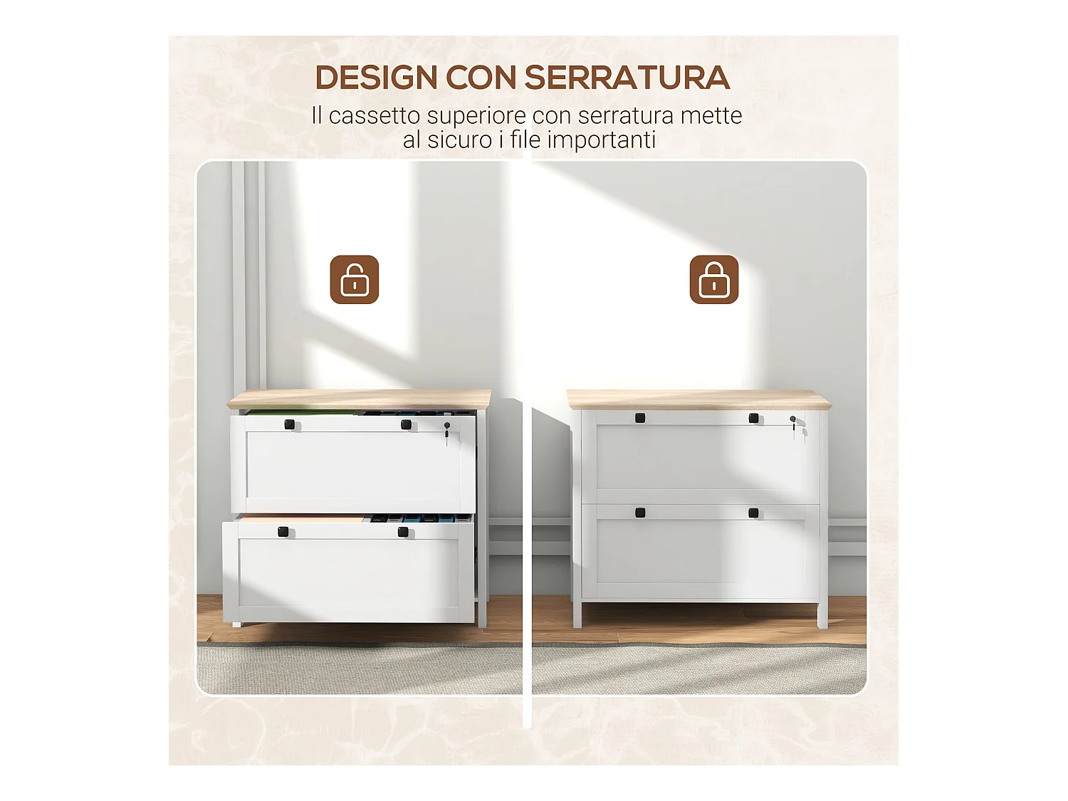 Mobile portadocumenti con 2 cassetti serratura e chiavi bianco